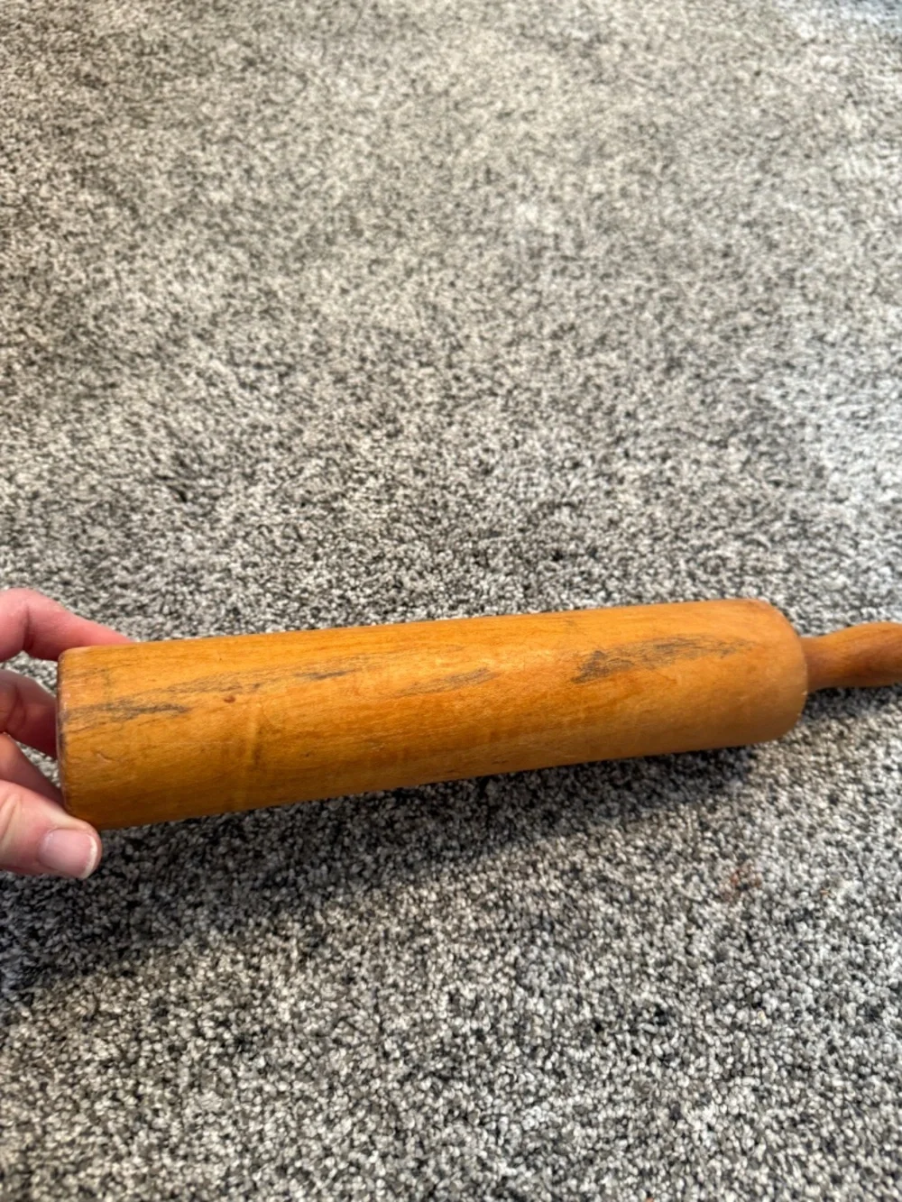 Vintage solid  wood rolling pin one handle antique old kitchen bake